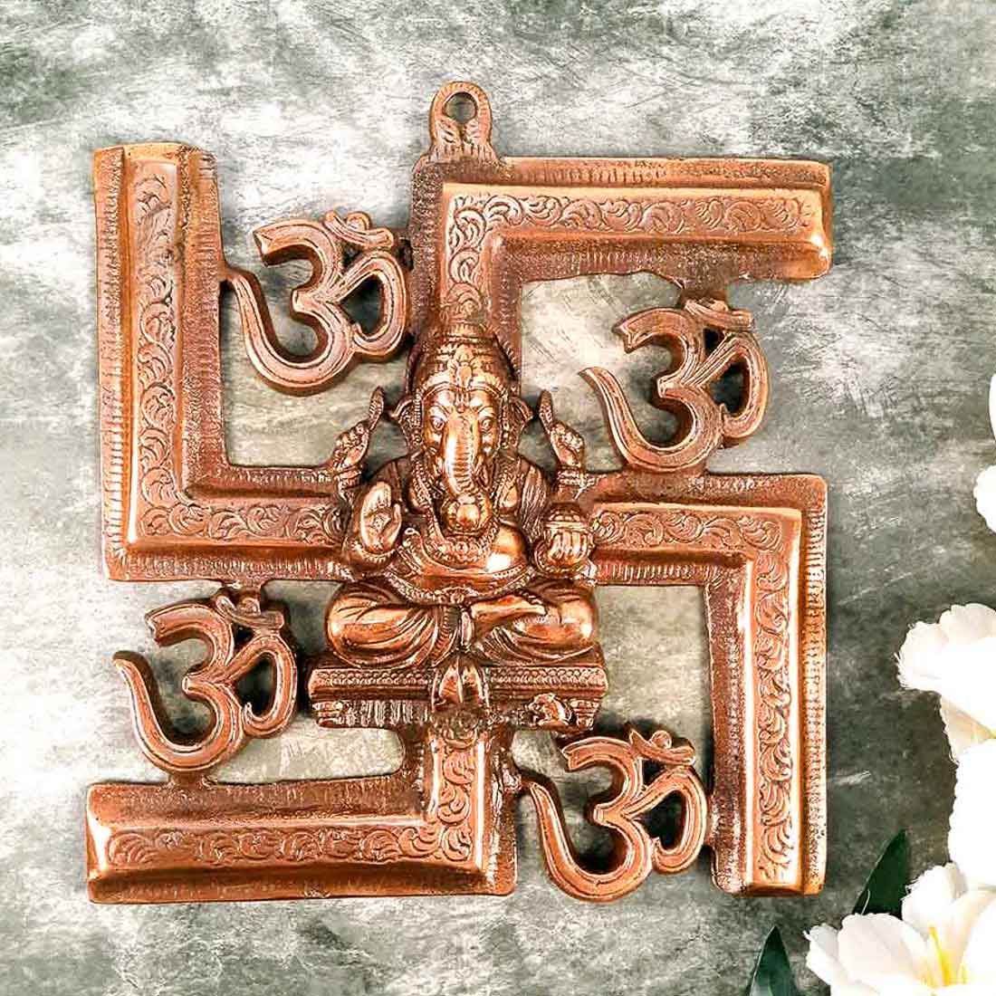 Ganesh Wall Hanging Idol | Lord Ganesha With Swastik And Om Wall Decor Murti for Entrance Door | Ganesha Statue for Vastu, Home, Puja & Religious Decor - 11 Inch