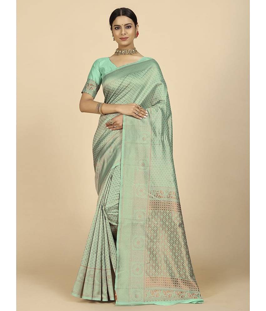 BLEESBURY Banarasi Silk Woven Saree With Unstitched Blouse Piece ( Pink )