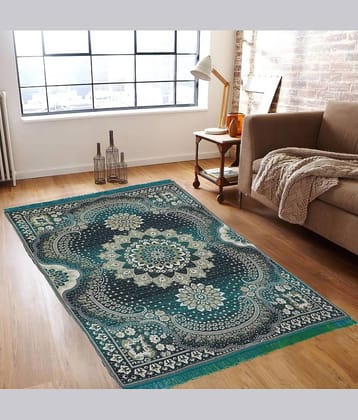 Valtellina Green Velvet Carpet Floral 4x7 Ft