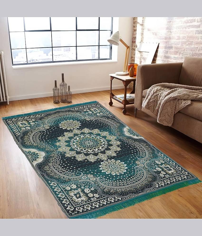 Valtellina Green Velvet Carpet Floral 4x7 Ft