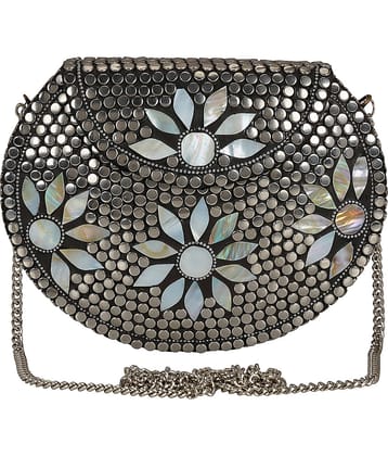 Anekaant Silver Metal Box Clutch