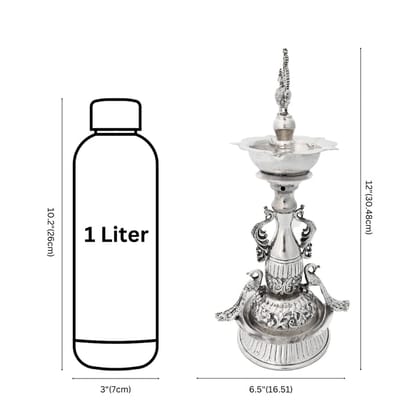 Handcrafted German Silver Peacock Diya Indian Oil Lamp Decor