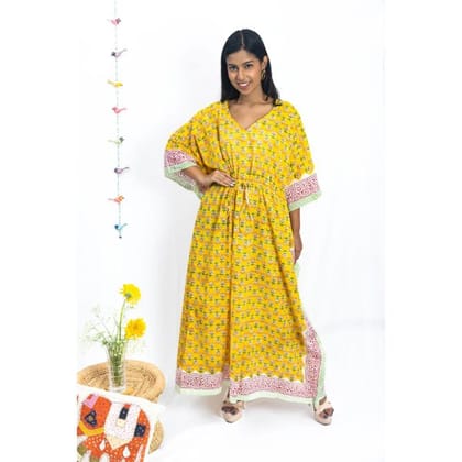Buoyant Yellow Long Kaftan Yellow (52 Inch)