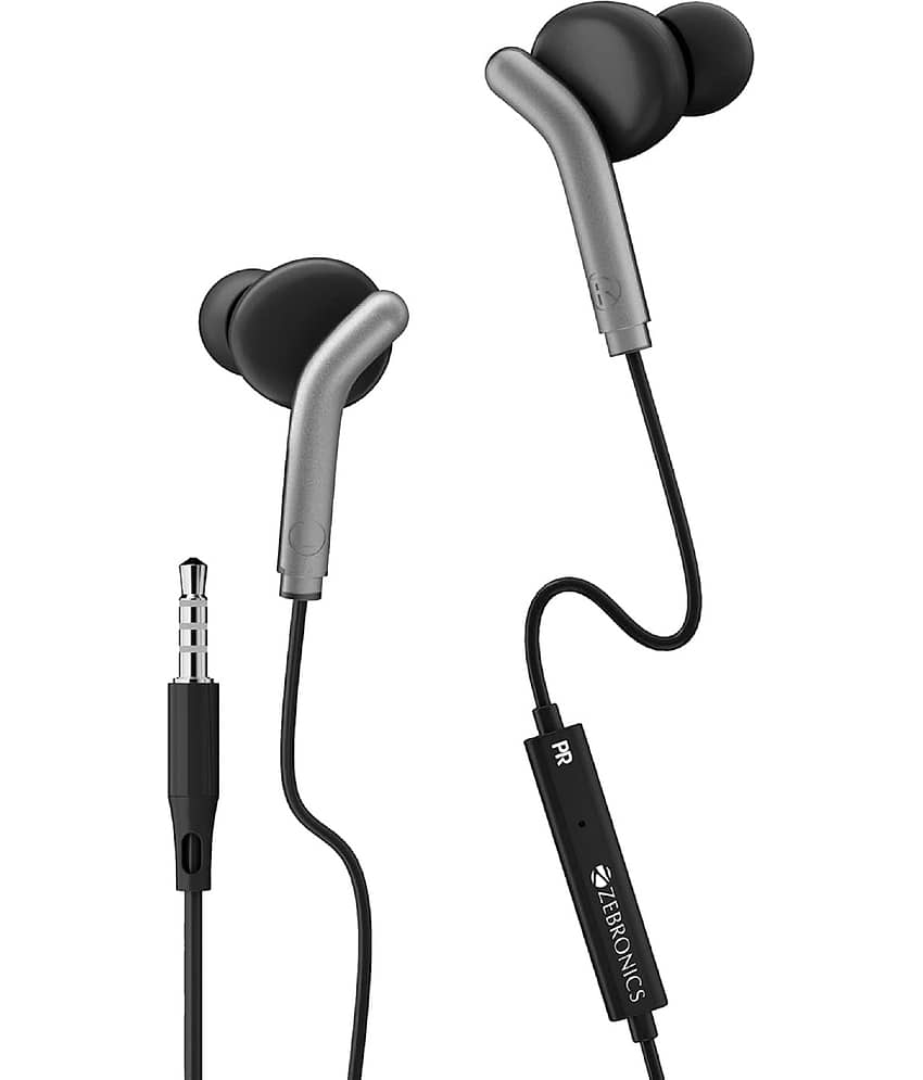 ZEBRONICS Bro in Ear Wired Earphones with Mic, 3.5mm Audio Jack, 10mm Drivers, Phone/Tablet Compatible (Black)