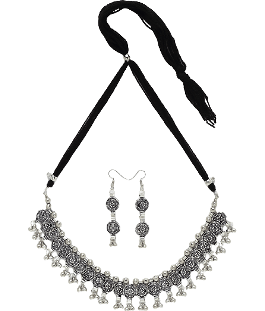 Sirimiri - Black Oxidised Silver Necklace Set ( Pack of 1 )