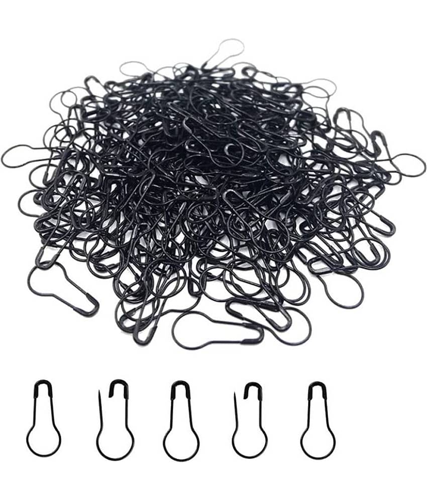 PRANSUNITA Bulb Shaped Brass Pear Shaped Hijab Safety Pin for Suit, Sarees, Garment Accessories, Pack of 50 pcs – Color -Black