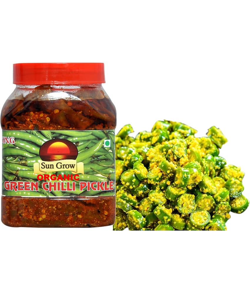Sun Grow ORGANIC Homemade Royal Kashmiri Green Chilli Pickle Achaar Tate of King Trust Pickle 1 kg