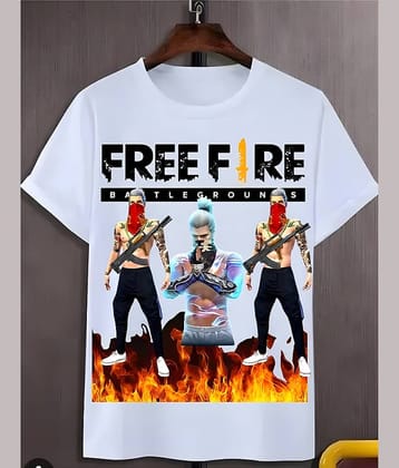 FSN Polyester Regular Fit Printed Half Sleeves Men's Round T-Shirt - White ( Pack of 1 )