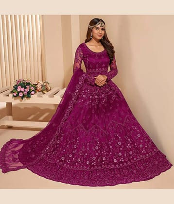 A TO Z CART Wine Flared Net Women's Semi Stitched Ethnic Gown ( Pack of 1 )