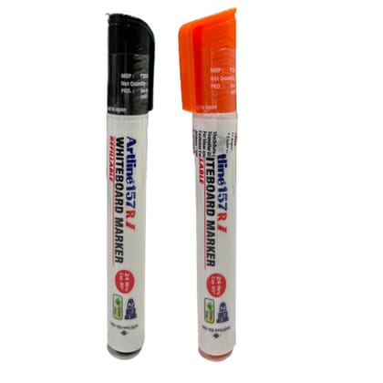 Artline 157RI Whiteboard Marker Pack of 10 (Black and Orange Colours) | Quick Drying, Dry Wipe Ink, Low Odor