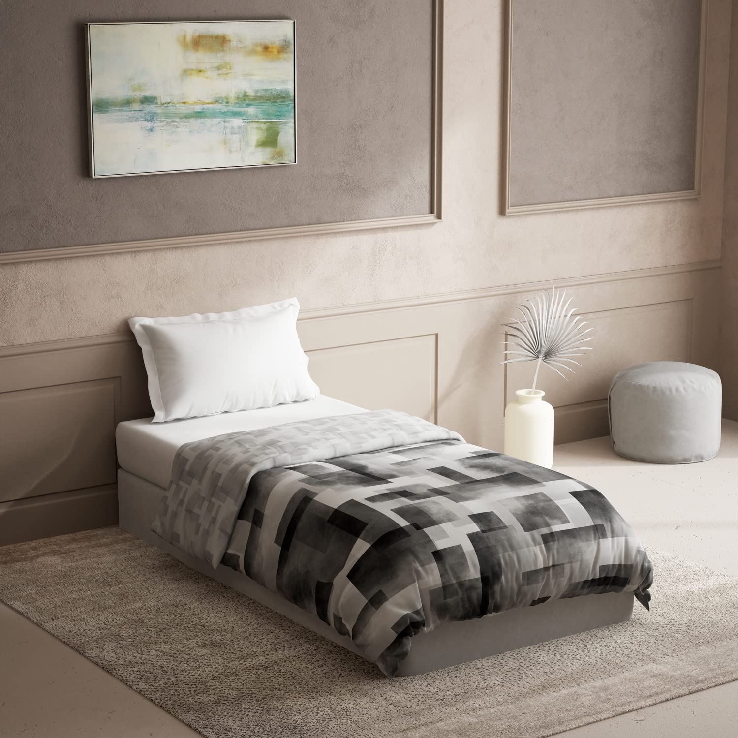DDECOR - Zeta Collection 100% Cotton Abstract Pattern 136TC Single Quilt|152 CM X 229 CM| - Grey