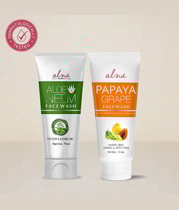 Alna Aloe Neem Face Wash with Papaya Grape Face Wash 75ml Each , Pack of 2