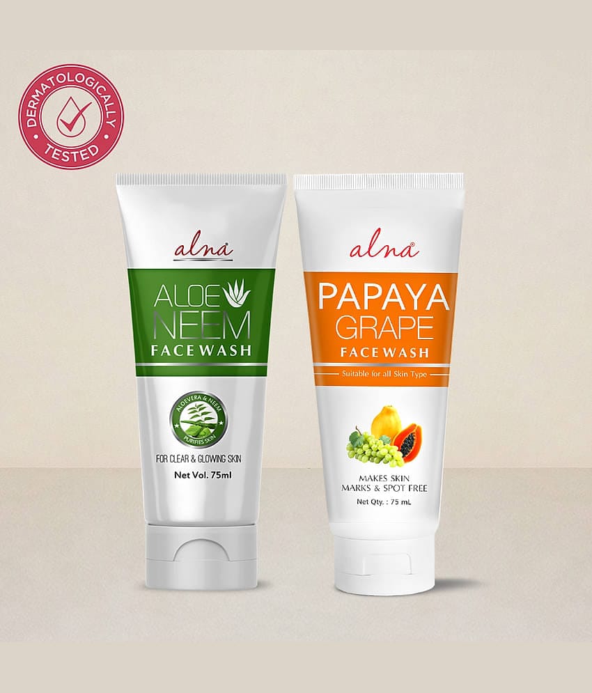 Alna Aloe Neem Face Wash with Papaya Grape Face Wash 75ml Each , Pack of 2