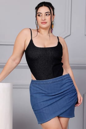 Black Backless Criss Cross Bodysuit-L / Black