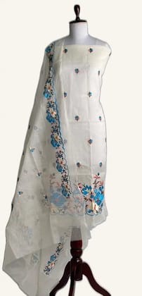 Kota Doria Dress Material Royal Blue Floral Buti