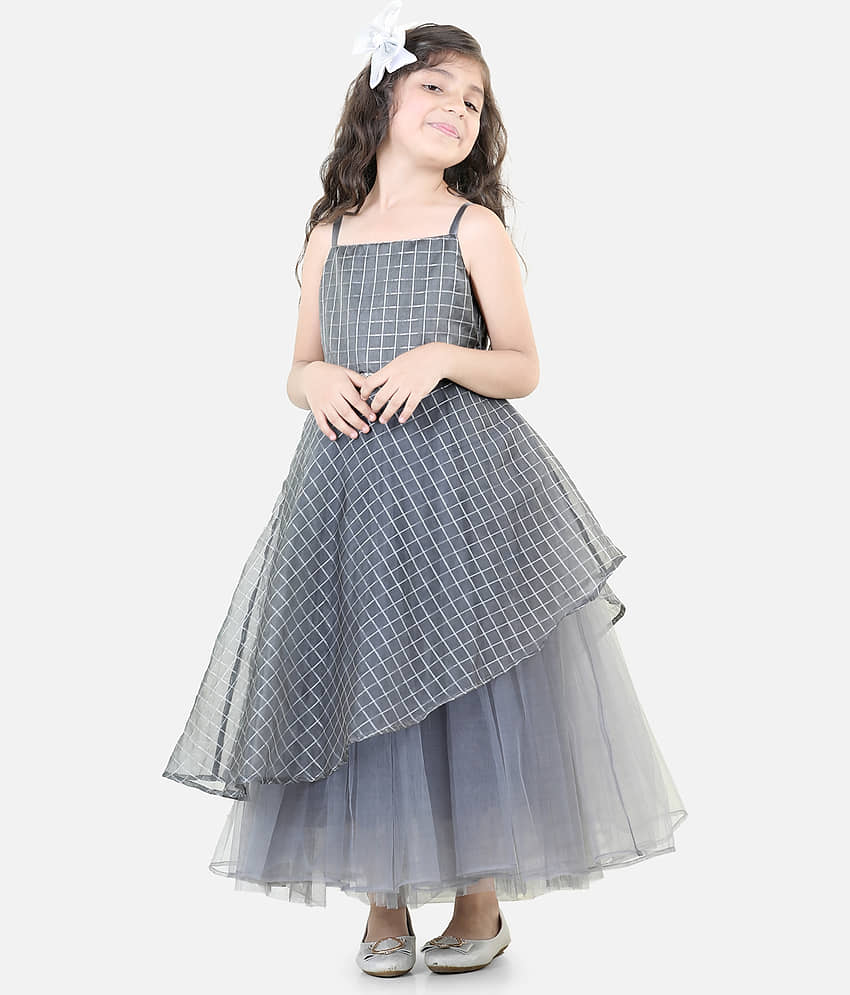 Toy Balloon Kids Net Fit And Flare Dress For Girls ( Pack of 1 , Grey )