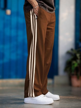 Baggy Fit Brown Taped Pant-30
