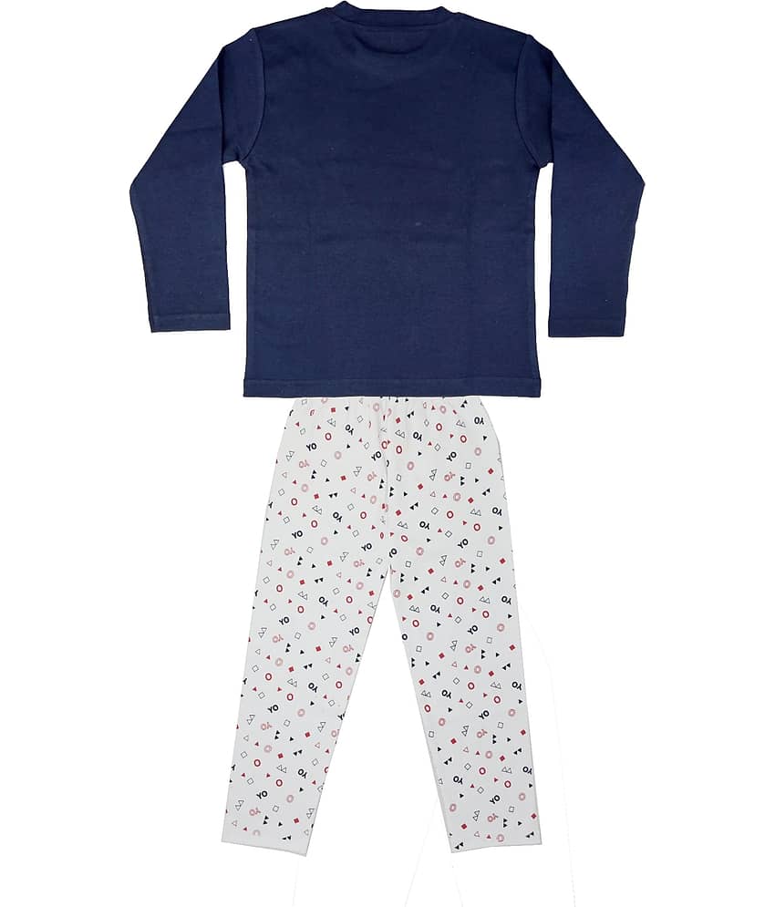KABOOS Pack of 1 Boys 100% Cotton Nightsuit Set ( Dark Blue )