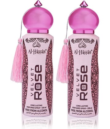 Al - Hassan Velvet Rose Perfumed Spray For Women Lasting Body Spray 200 ml (Pack of 2)