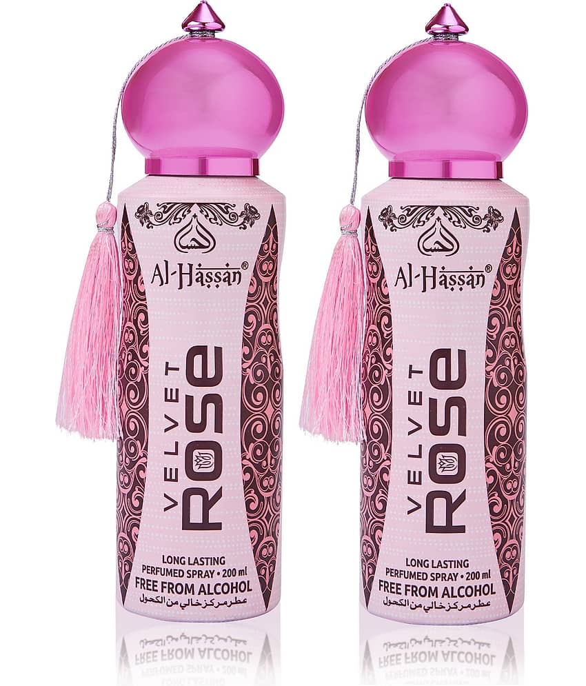 Al - Hassan Velvet Rose Perfumed Spray For Women Lasting Body Spray 200 ml (Pack of 2)
