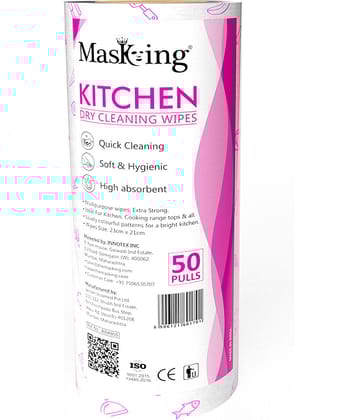 Masking Non-Woven Reusable & Washable Multi Surface Cleaner Wipes Kitchen Dry Wipes 23x21cm, 50 Pulls 180 g