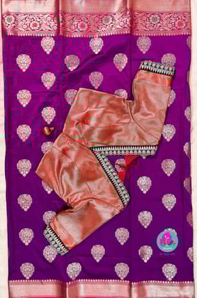 Semi banaras silk saree with banaras blouse-XS