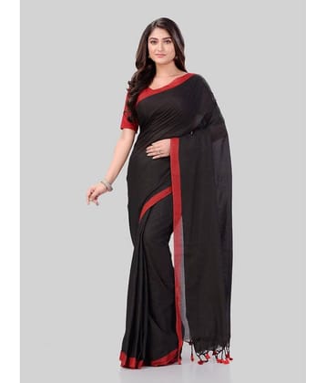Desh Bidesh Cotton Solid Saree Without Blouse Piece ( Black )