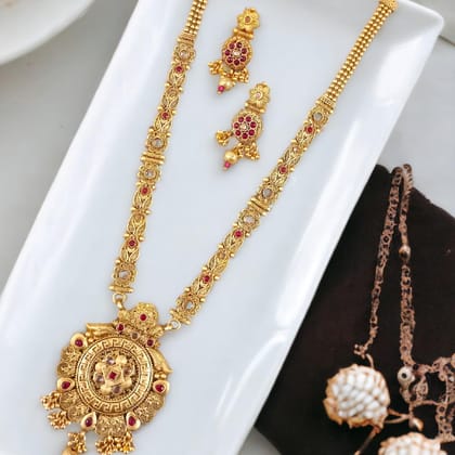 Traditional Brass Copper Jewellery Set With Earrings