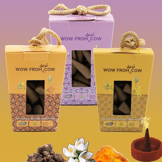 Nandi Panchgavya 100 Percent Cow Dung Guggal, Amber, Jasmine Dhoop Cones (150 Pcs)