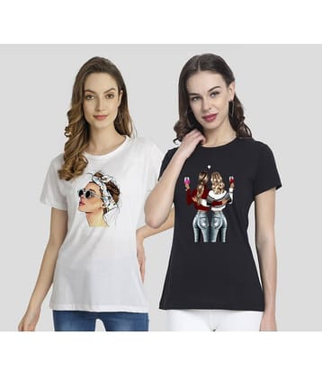CHOZI Women Cotton Blend Printed Regular Fit Round Neck T-Shirt ( Multi Color )