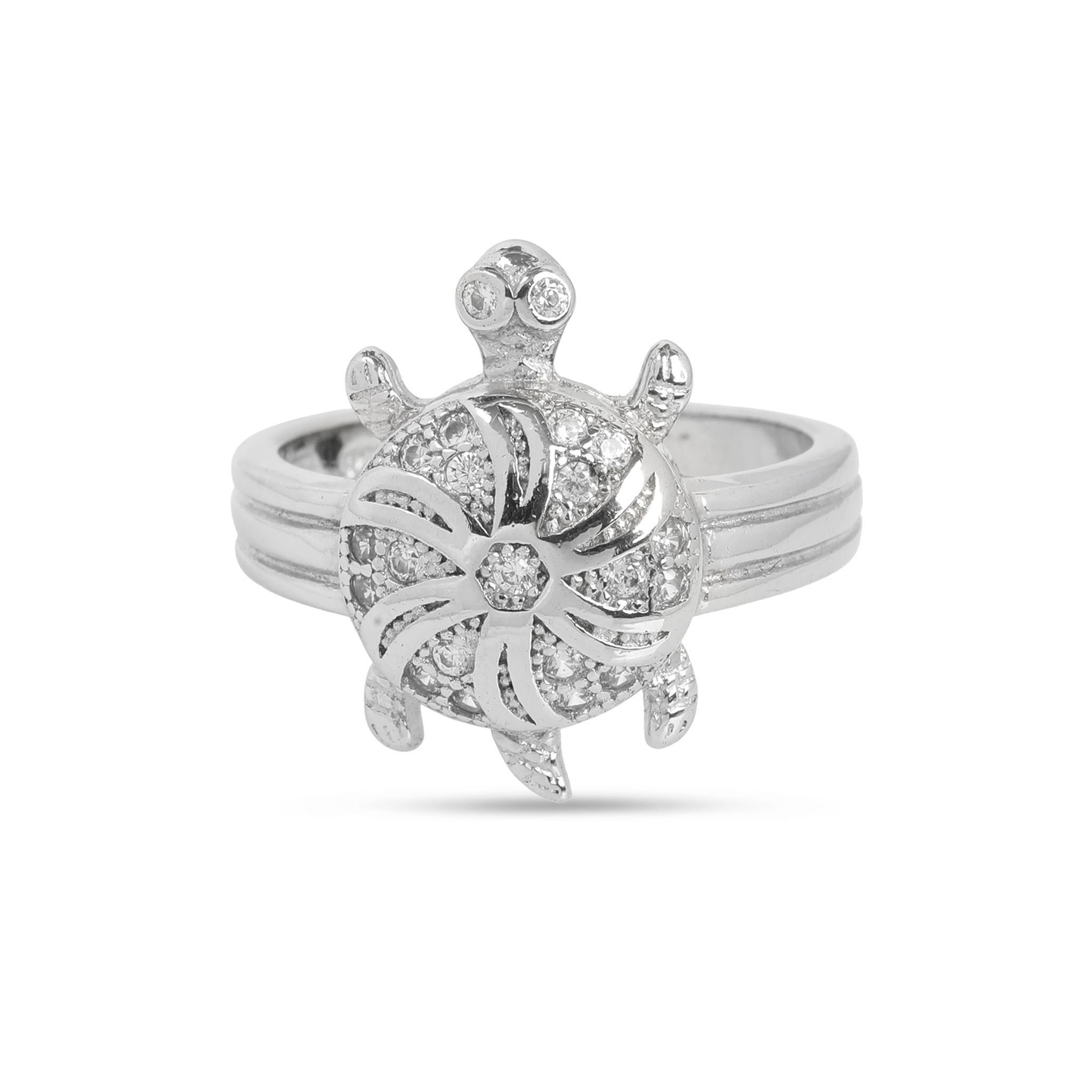925 Sterling Silver Turtle Floral Design Ring with Cubic Zirconia for Women & Girls