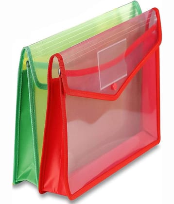 (Pack of 2) Dust n Shine Poly-Plastic Transparent Envelope Folder for A4 Documents/ Certificate/ Brief File Storage Bag With Snap Button