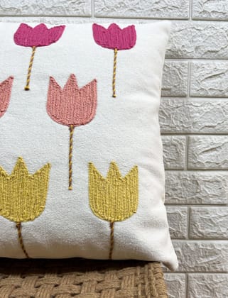 Indihomecraft Handicraft Cotton Cushion Cover - Hand Stitched Embroidery Decorative Art Boho Pillow Abstract Tulip Leaf Shape Pillow Cover | Square Shape 18X18 Inches Cushion Cover, Set of 2 Indihomecraft Handicraft Cotton Cushion Cover - Hand Stitched Embroidery Decorative Art Boho Pillow Abstract Tulip Leaf Shape Pillow Cover | Square Shape 18X18 Inches Cushion Cover, Set of 2