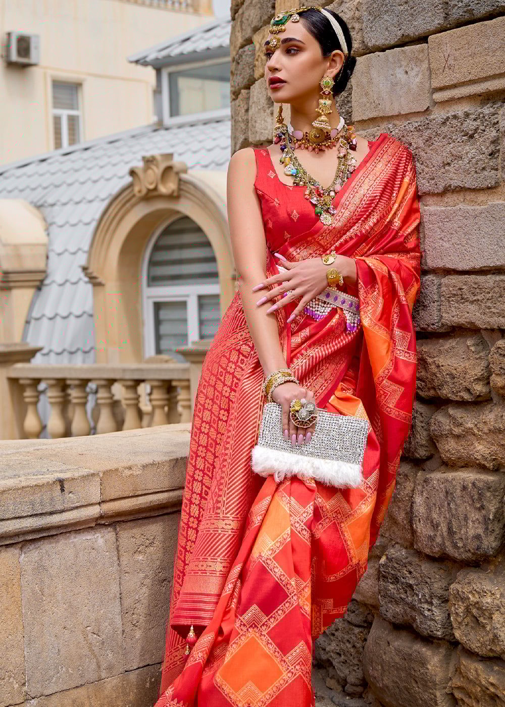 Festive Red Printed Soft Silk Saree