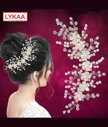 Lykaa Artificial Flowers & Pearl Style Juda Bun Floral Bridal Brooch & Hair Pins For Women's & Girls