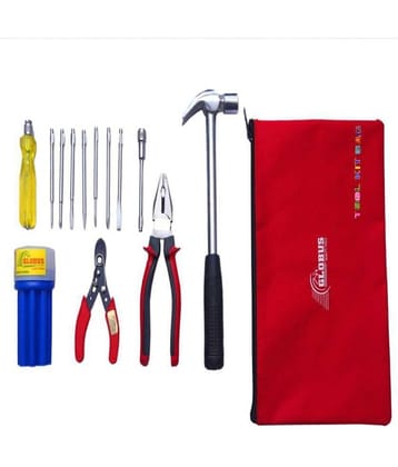 GLOBUS HAND TOOL SET/5 PCS  ( 1/2 LBS HAMMER, COMBINATION PLIER 8" ( 200 MM) WIRE STRIPPER 5", SCREWDRIVER SET/9PCS WITH TOOL KIT BAG.