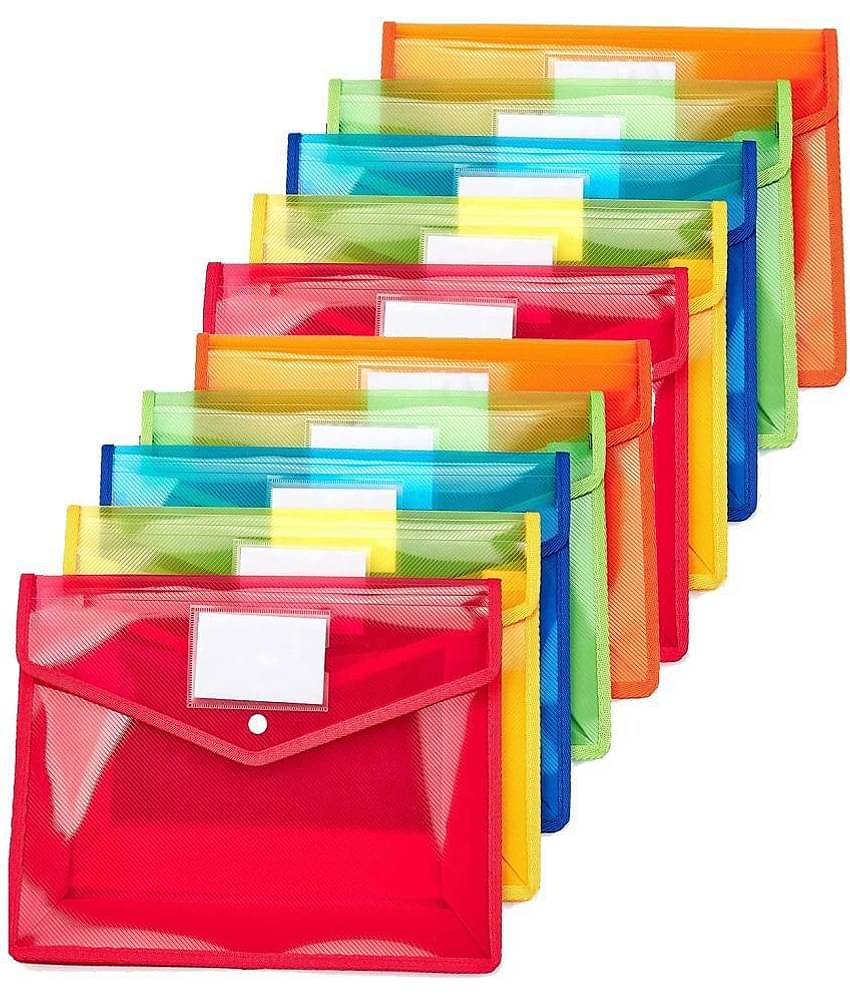 FSN-Plastic Envelope Folder,Transparent Poly-Plastic A4 Documents File Storage Bag With Snap Button (pack of 10)
