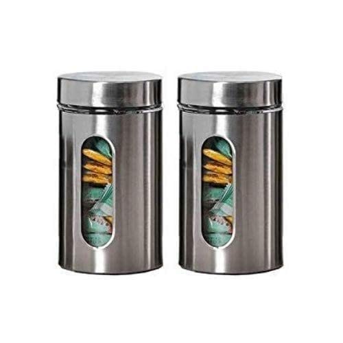 Femora Glass Window Jar for Kitchen Storage 1000 ML - Set of 2, Free Replacement of Lids