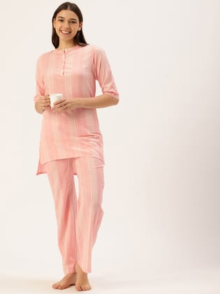 Peach Striped Kurta & Palazzo-M
