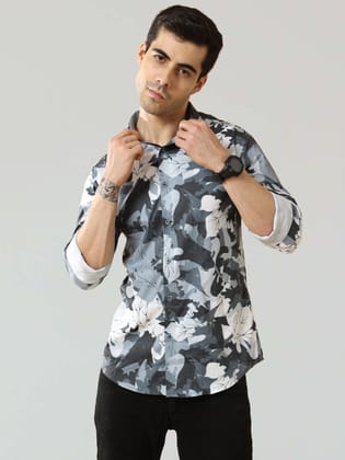Men's White Grey Digital Printed Shirt | Rick Rogue-M/38