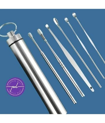 Purple Dust 6-in-1 Ear Wax Cleaner - Reusable Ear Cleaning Tools with Aluminum Tube - Ear Pick Wax Remover Tool Kit with Ear Curette Cleaner and Spring Ear Buds Cleaner Fit in Pocket Great f