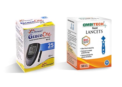 DR. MOREPEN BG-03 Test Strips with Ambitech 50 Round Lancets Combo (No Glucometer)