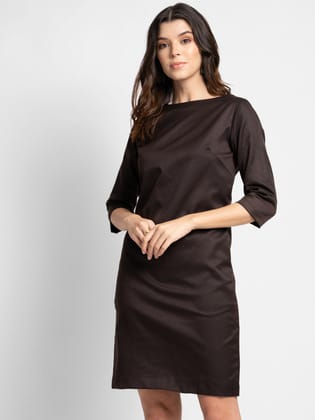 Poly Cotton Sheath Dress - Chocolate Brown-2XL