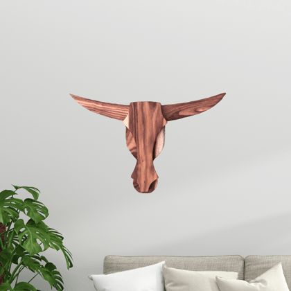 Wooden Bull Head Handcrafted Sculpture for Wall Decor in Natural Colour