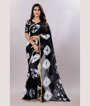 Aika Chiffon Printed Saree With Unstitched Blouse Piece ( Black )