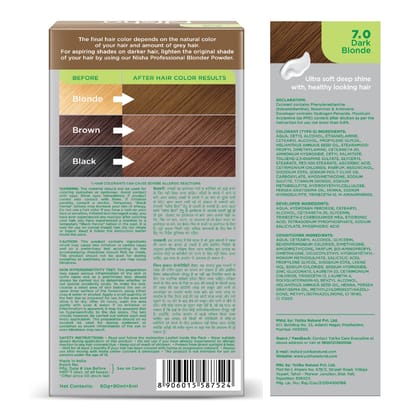 Nisha Creme Hair Color 7.0 Dark Blonde 120g Pack of 2, Permanent Hair Colour for Long Lasting Hair, 100% Grey Coverage