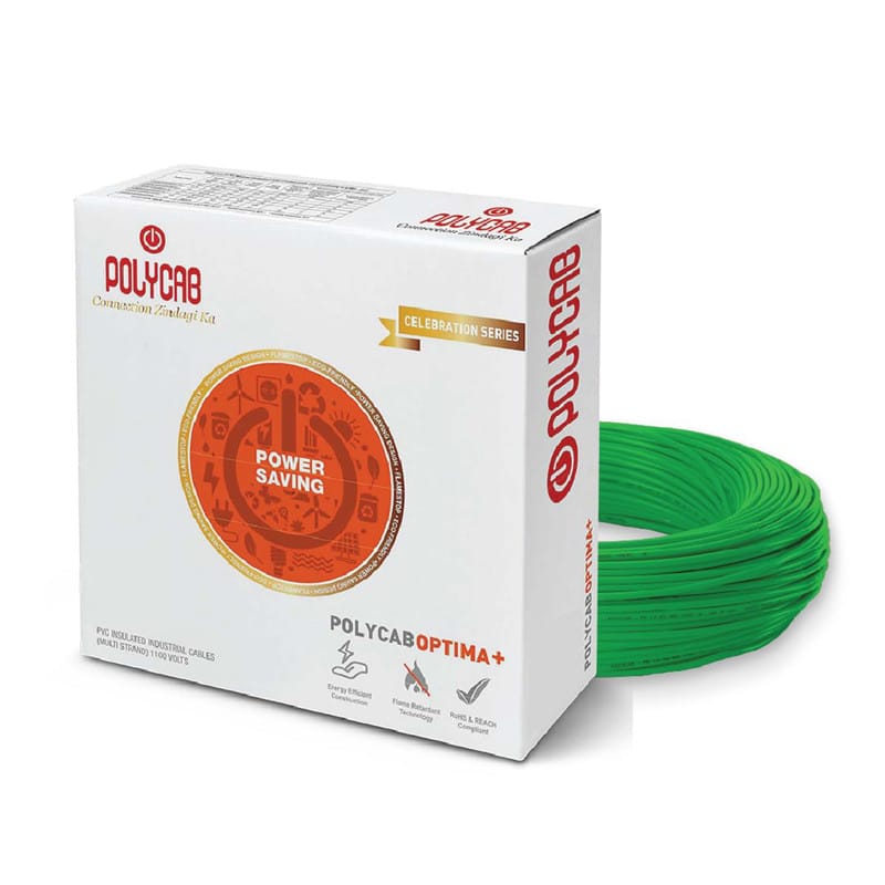 Polycab Optima Plus FR-LF 1 SQ-MM, 90 Meters PVC Insulated Copper Wire Single Core Flexible House Cable for Domestic & Industrial Connections Electric Wire (Green)