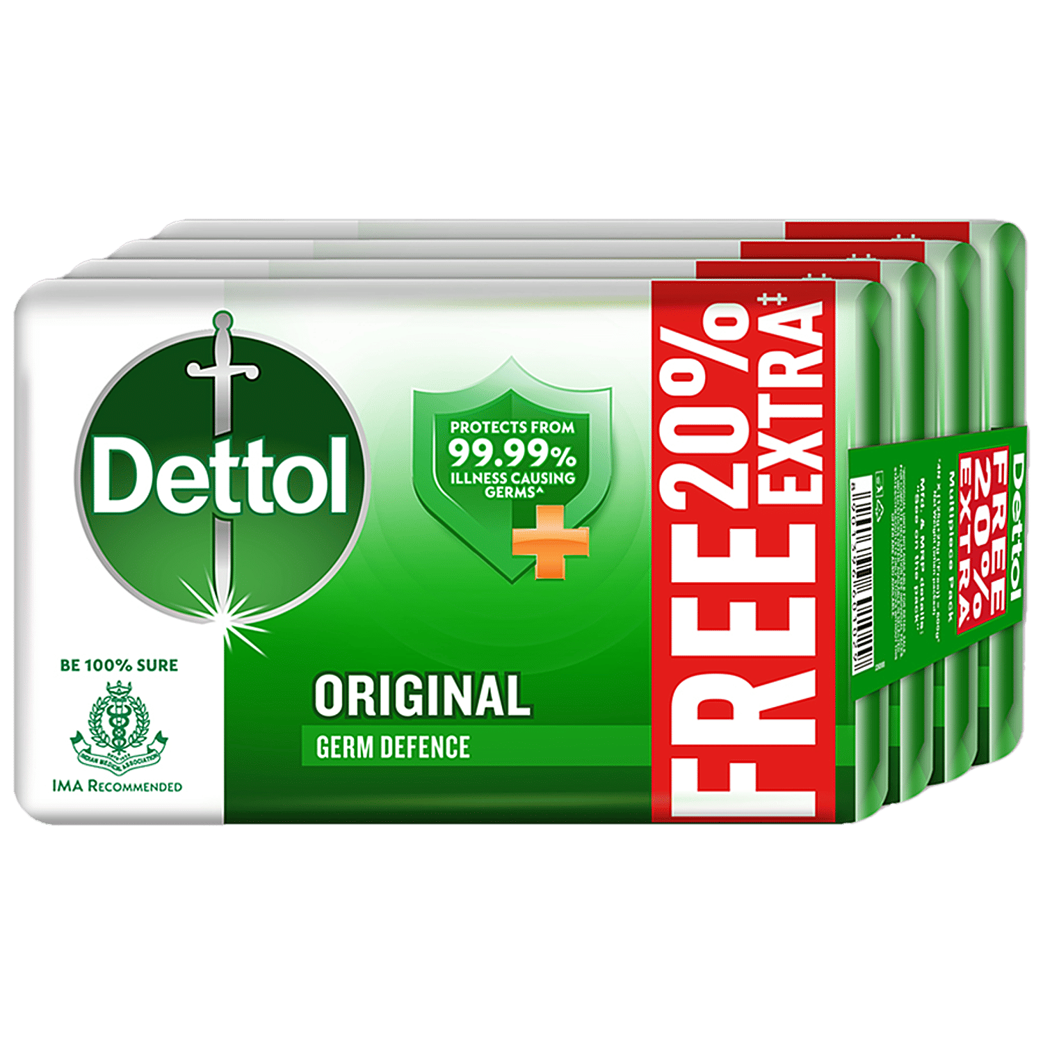 Dettol Bathing Soap Bar - Original, 99.99% Germ Protection, Dermatologically Tested, 125 Gram (Pack Of 4)