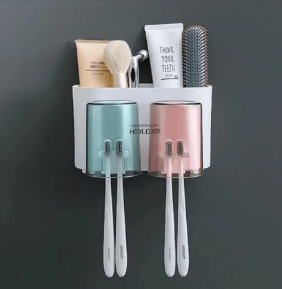 VillWin Toothbrush Holder with 2 Cups | Bathroom Toothbrush Organizer | Multi-Compartment, Dustproof & BPA-Free Brush