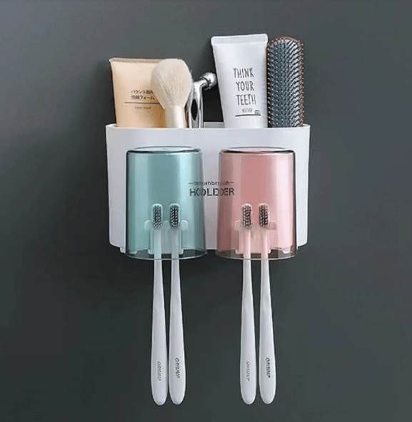 VillWin Toothbrush Holder with 2 Cups | Bathroom Toothbrush Organizer | Multi-Compartment, Dustproof & BPA-Free Brush